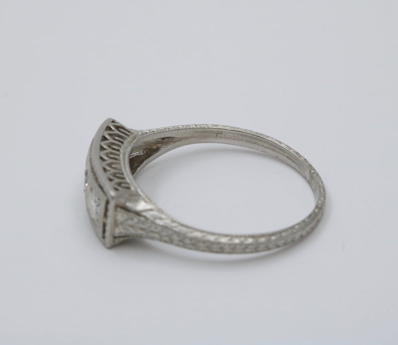 Art Deco Three Stone Diamond and Platinum Ring