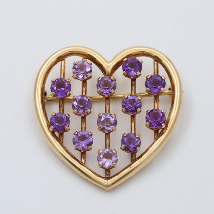 Vintage Tiffany & Co 14K Gold and Gradient Amethyst Heart Pin
