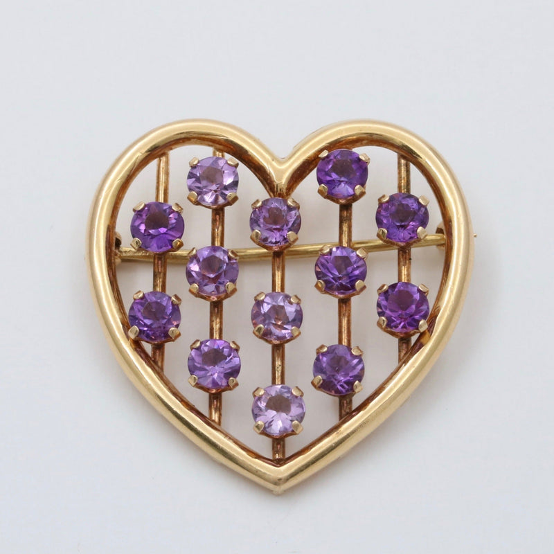 Vintage Tiffany & Co 14K Gold and Gradient Amethyst Heart Pin