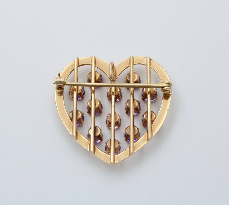 Vintage Tiffany & Co 14K Gold and Gradient Amethyst Heart Pin