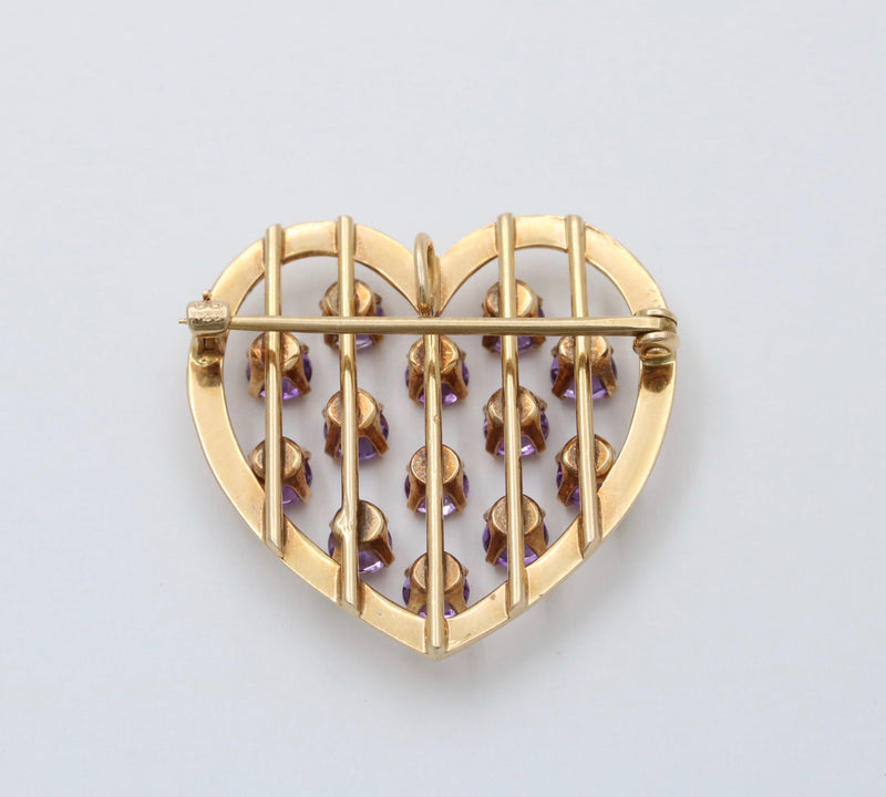 Vintage Tiffany & Co 14K Gold and Gradient Amethyst Heart Pin