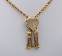 Vintage 14K Gold Rope Chain and Tassel Lariat with Opal Heart Slide