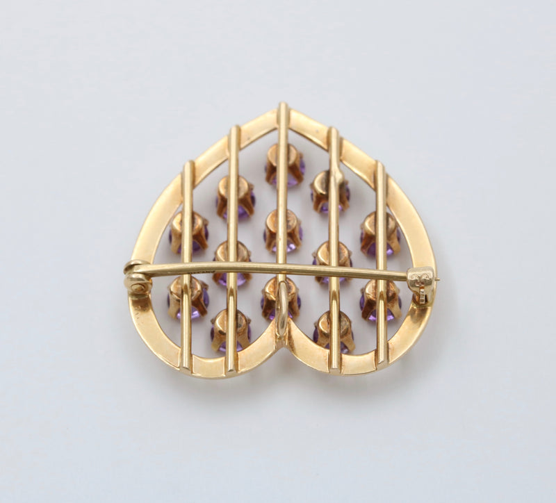 Vintage Tiffany & Co 14K Gold and Gradient Amethyst Heart Pin