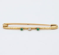 Vintage 18K Gold, Diamond and Emerald Safety Pin, Chain Extender, Charm Enhancer