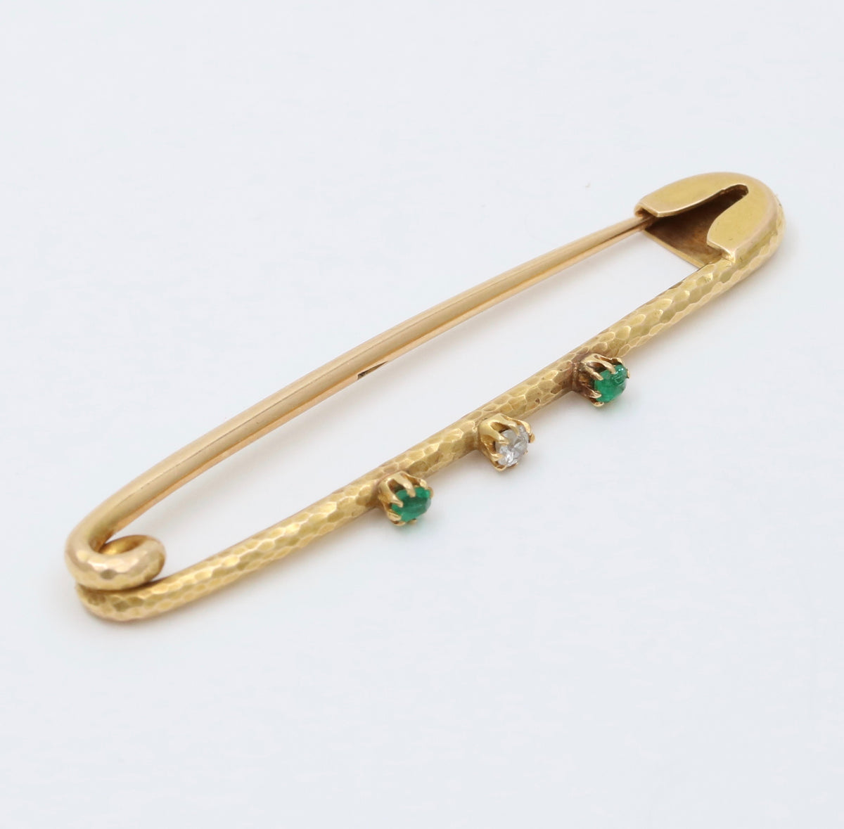 Vintage 18K Gold, Diamond and Emerald Safety Pin, Chain Extender, Charm Enhancer