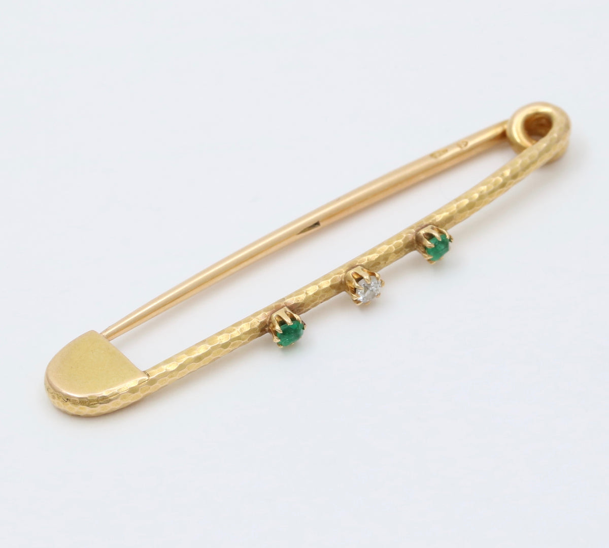 Vintage 18K Gold, Diamond and Emerald Safety Pin, Chain Extender, Charm Enhancer