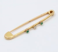 Vintage 18K Gold, Diamond and Emerald Safety Pin, Chain Extender, Charm Enhancer