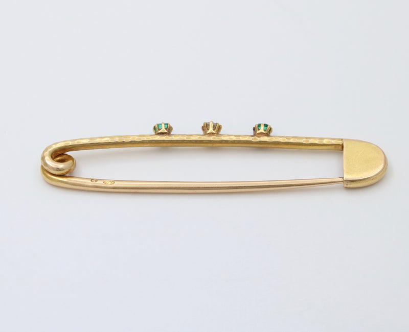 Vintage 18K Gold, Diamond and Emerald Safety Pin, Chain Extender, Charm Enhancer