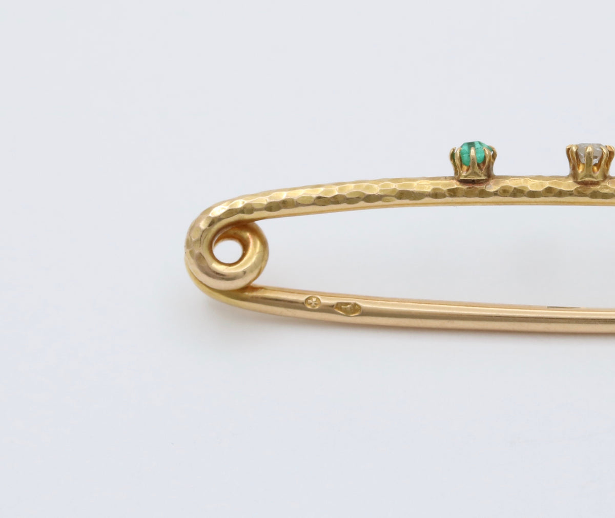 Vintage 18K Gold, Diamond and Emerald Safety Pin, Chain Extender, Charm Enhancer