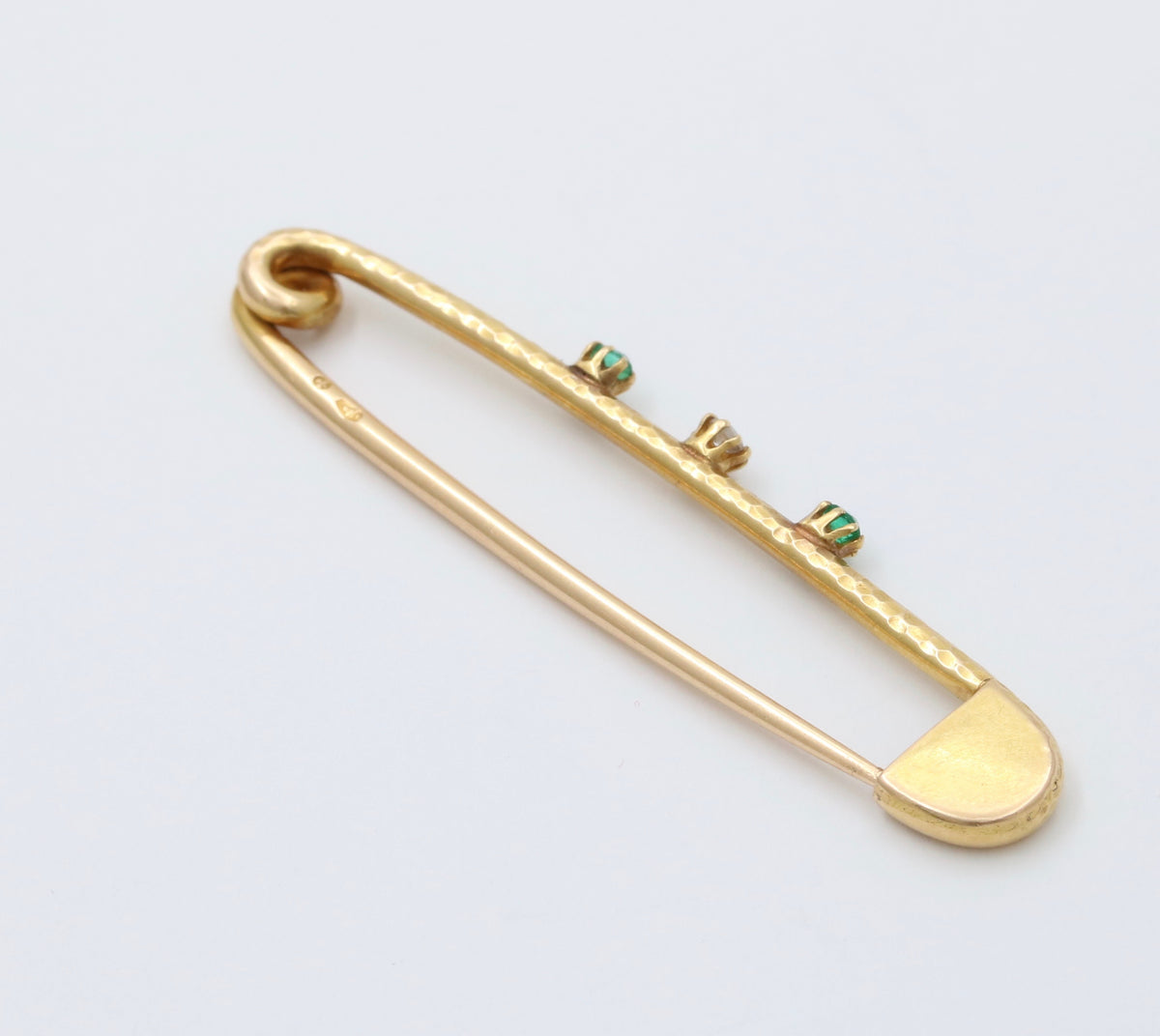 Vintage 18K Gold, Diamond and Emerald Safety Pin, Chain Extender, Charm Enhancer