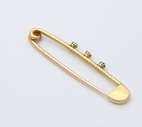 Vintage 18K Gold, Diamond and Emerald Safety Pin, Chain Extender, Charm Enhancer