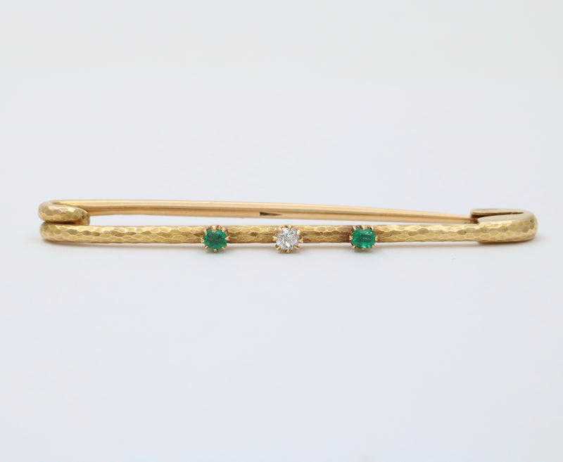 Vintage 18K Gold, Diamond and Emerald Safety Pin, Chain Extender, Charm Enhancer