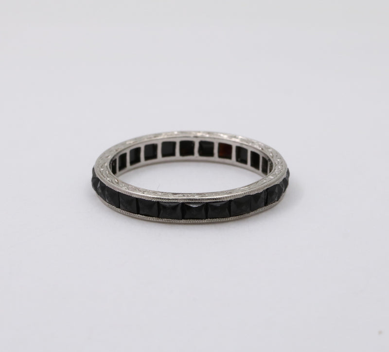 Art Deco Platinum and French Cut Onyx Eternity Band, Size 5