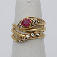 Vintage Ruby, Diamond, and 18K Gold Snake Ring