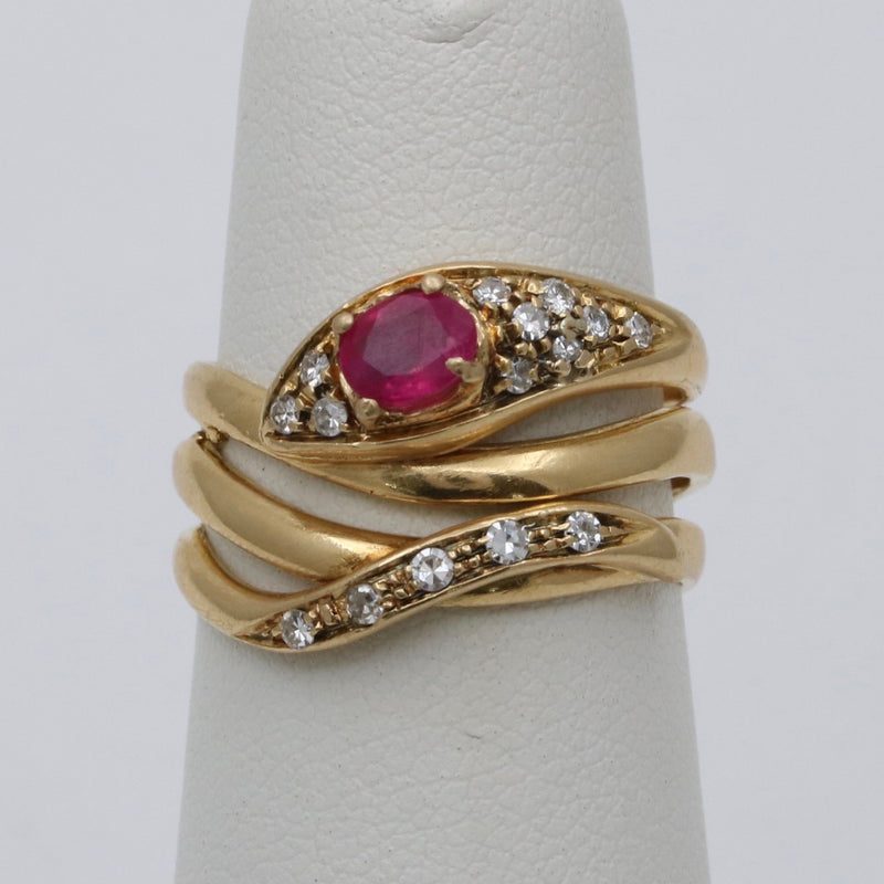 Vintage Ruby, Diamond, and 18K Gold Snake Ring