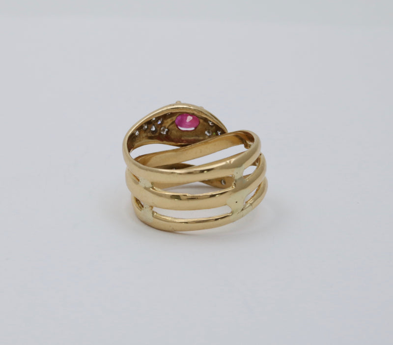 Vintage Ruby, Diamond, and 18K Gold Snake Ring