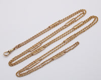 Antique 9K Gold Cable Link Trombone Longuard Chain, 53” Long