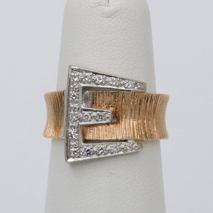 Vintage 14K Gold and Diamond Buckle Ring