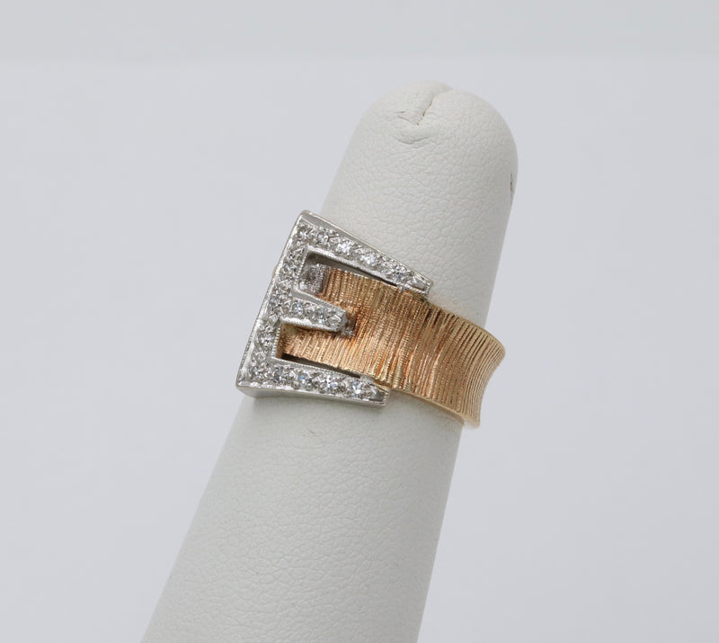 Vintage 14K Gold and Diamond Buckle Ring