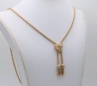 Vintage 14K Gold Rope Chain and Tassel Lariat with Opal Heart Slide