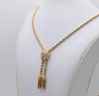 Vintage 14K Gold Rope Chain and Tassel Lariat with Opal Heart Slide