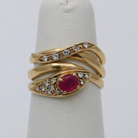 Vintage Ruby, Diamond, and 18K Gold Snake Ring