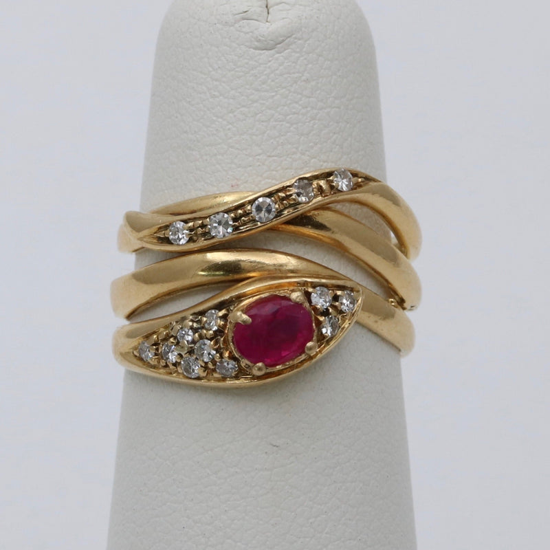 Vintage Ruby, Diamond, and 18K Gold Snake Ring