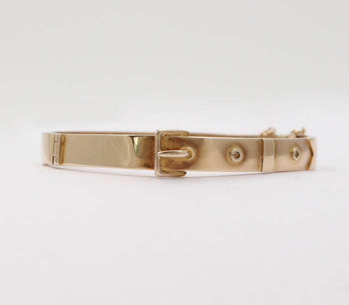 Edwardian English 9K Gold Buckle Bangle Bracelet