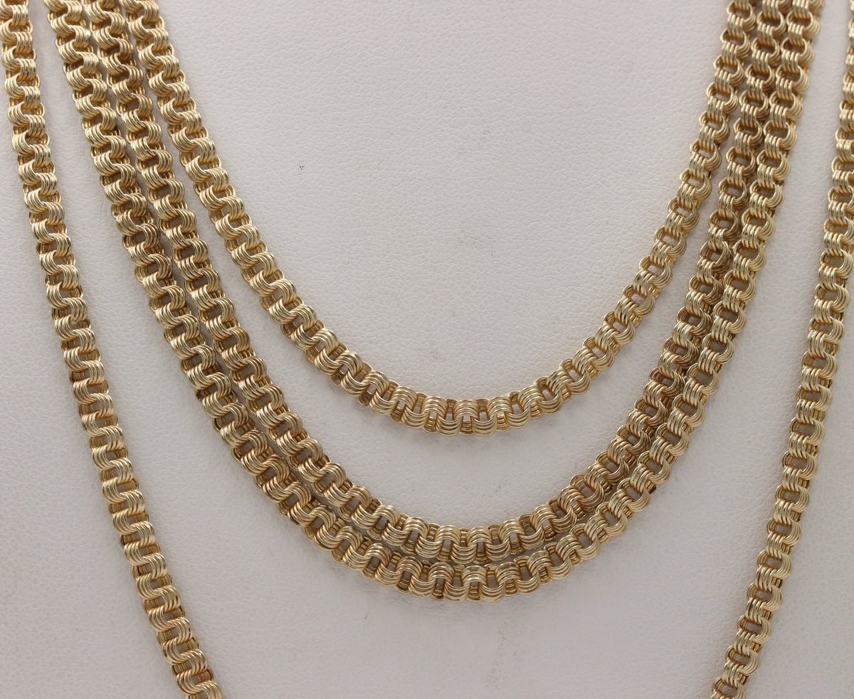 Vintage Russian 14K Gold Interlocking Flat Link 61” Long Chain, Necklace