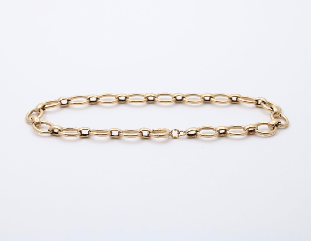 Vintage 14K Gold Oval Link Bracelet, 8.5” Long