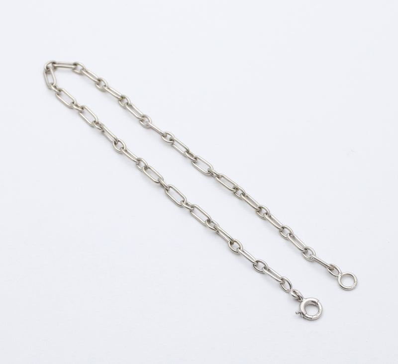 Art Deco 14K White Gold Oval Link Bracelet, 7.5” Long