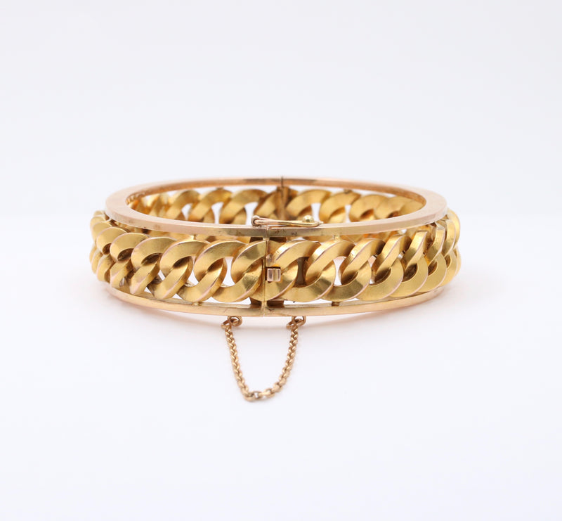 Vintage French 18K Gold Curb Link Bangle Bracelet