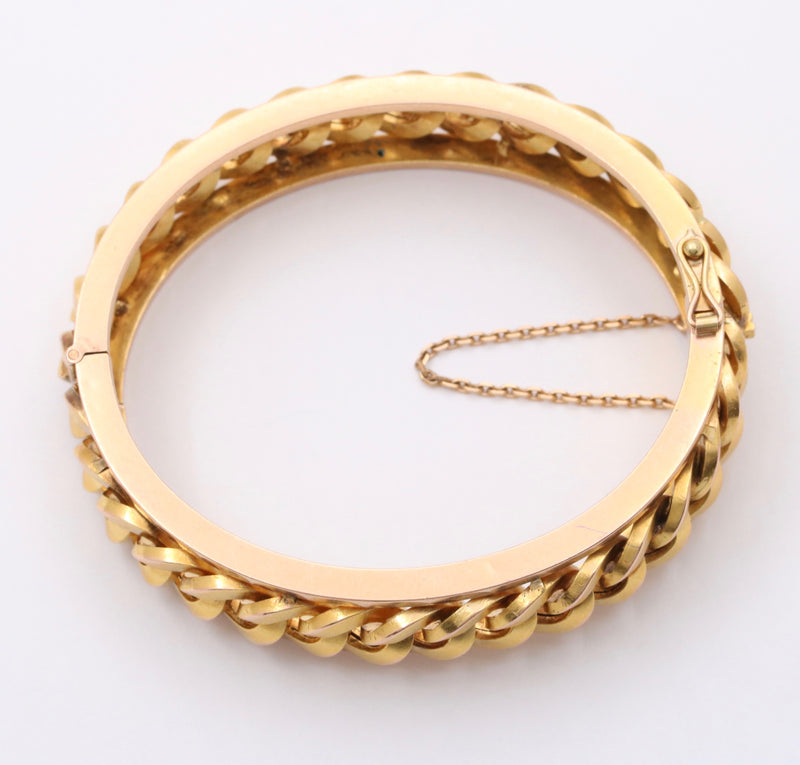 Vintage French 18K Gold Curb Link Bangle Bracelet