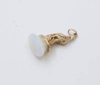 Antique 14K Gold and White Agate Peacock Fob, Charm
