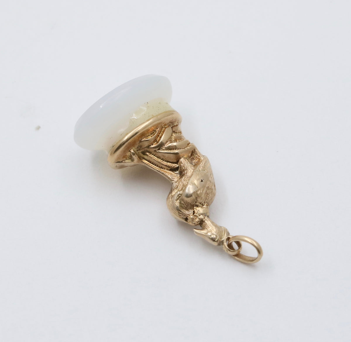 Antique 14K Gold and White Agate Peacock Fob, Charm