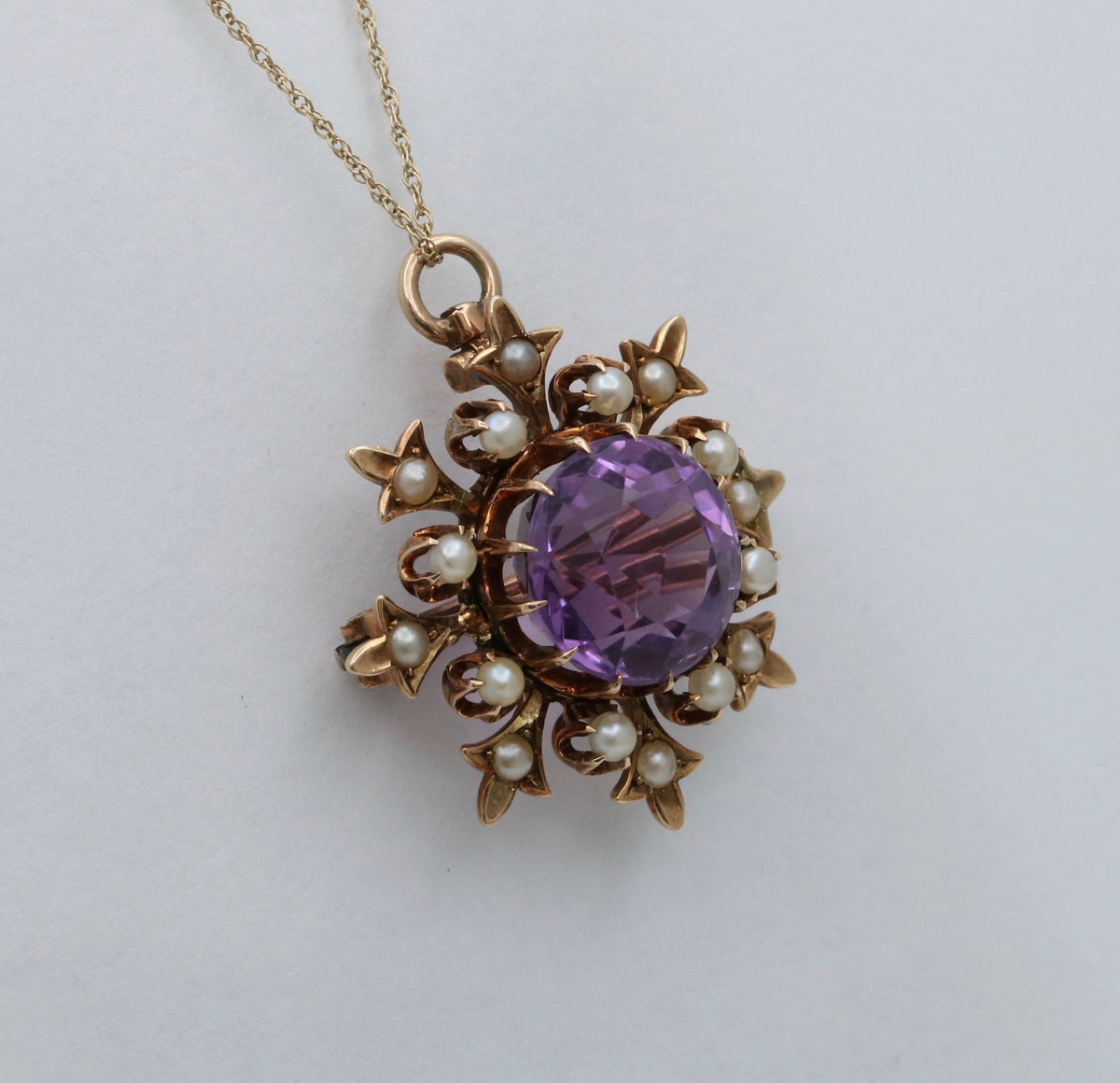Victorian 14K Gold and Amethyst Snowflake Pendant, Pin
