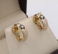 Vintage 18K Gold Diamond and Sapphire Daisy Flower Huggie Earrings