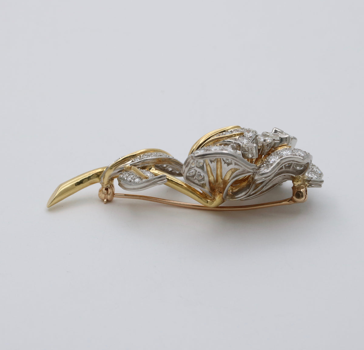 Vintage Platinum and 18K Gold 5.5 Ct Diamond Flower Brooch