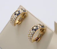 Vintage 18K Gold Diamond and Sapphire Daisy Flower Huggie Earrings