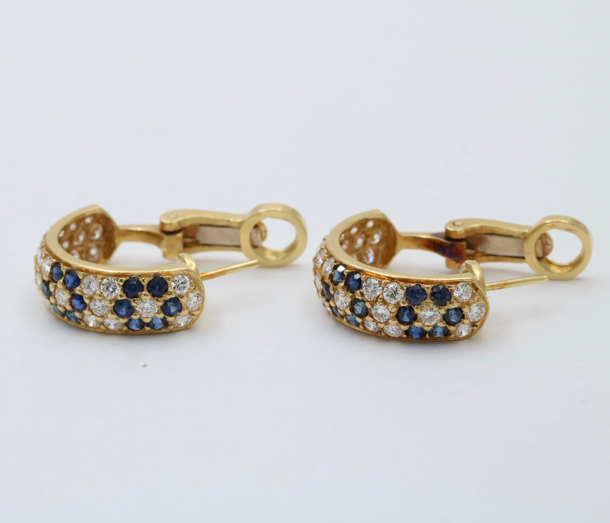 Vintage 18K Gold Diamond and Sapphire Daisy Flower Huggie Earrings