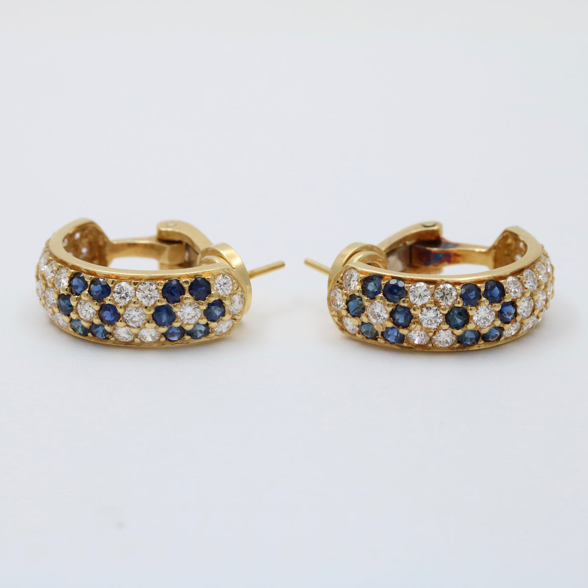 Vintage 18K Gold Diamond and Sapphire Daisy Flower Huggie Earrings