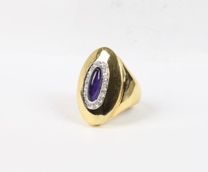 Vintage Sugilite and Diamond 18K Gold Statement Ring - alpha-omega-jewelry