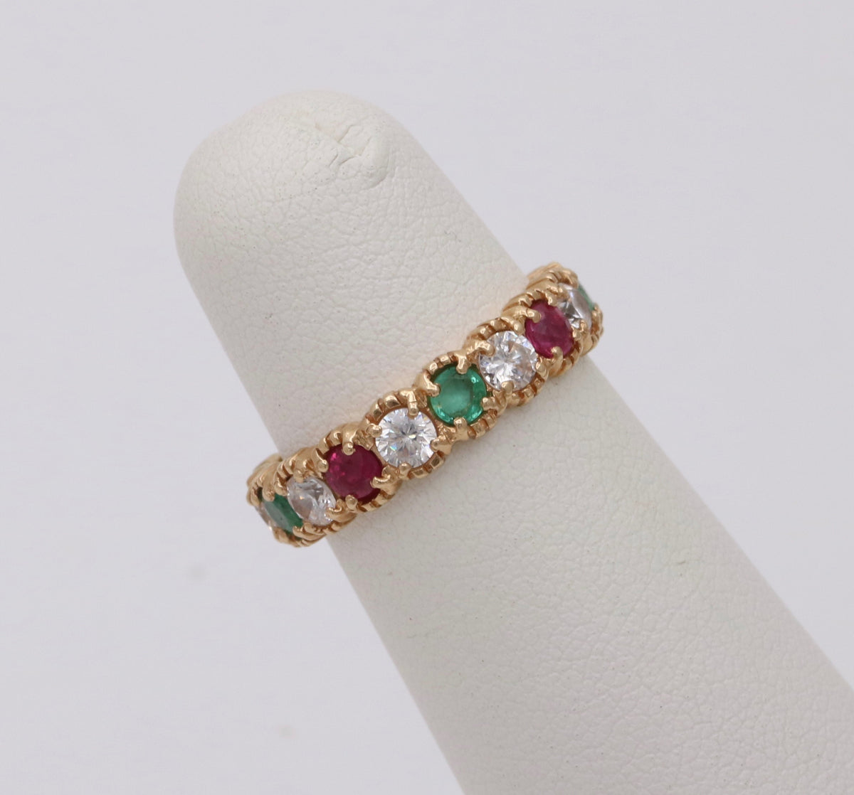 Festive Emerald, Ruby, White Topaz Eternity Band, Size 5.25