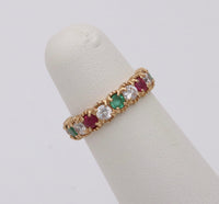 Festive Emerald, Ruby, White Topaz Eternity Band, Size 5.25