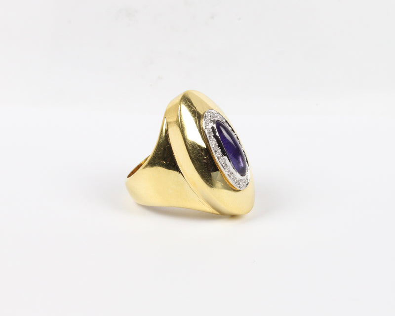 Vintage Sugilite and Diamond 18K Gold Statement Ring - alpha-omega-jewelry