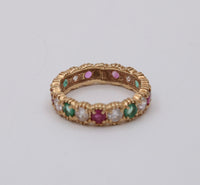 Festive Emerald, Ruby, White Topaz Eternity Band, Size 5.25