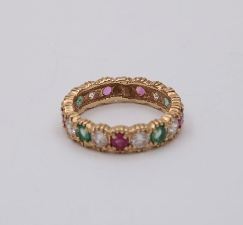 Festive Emerald, Ruby, White Topaz Eternity Band, Size 5.25