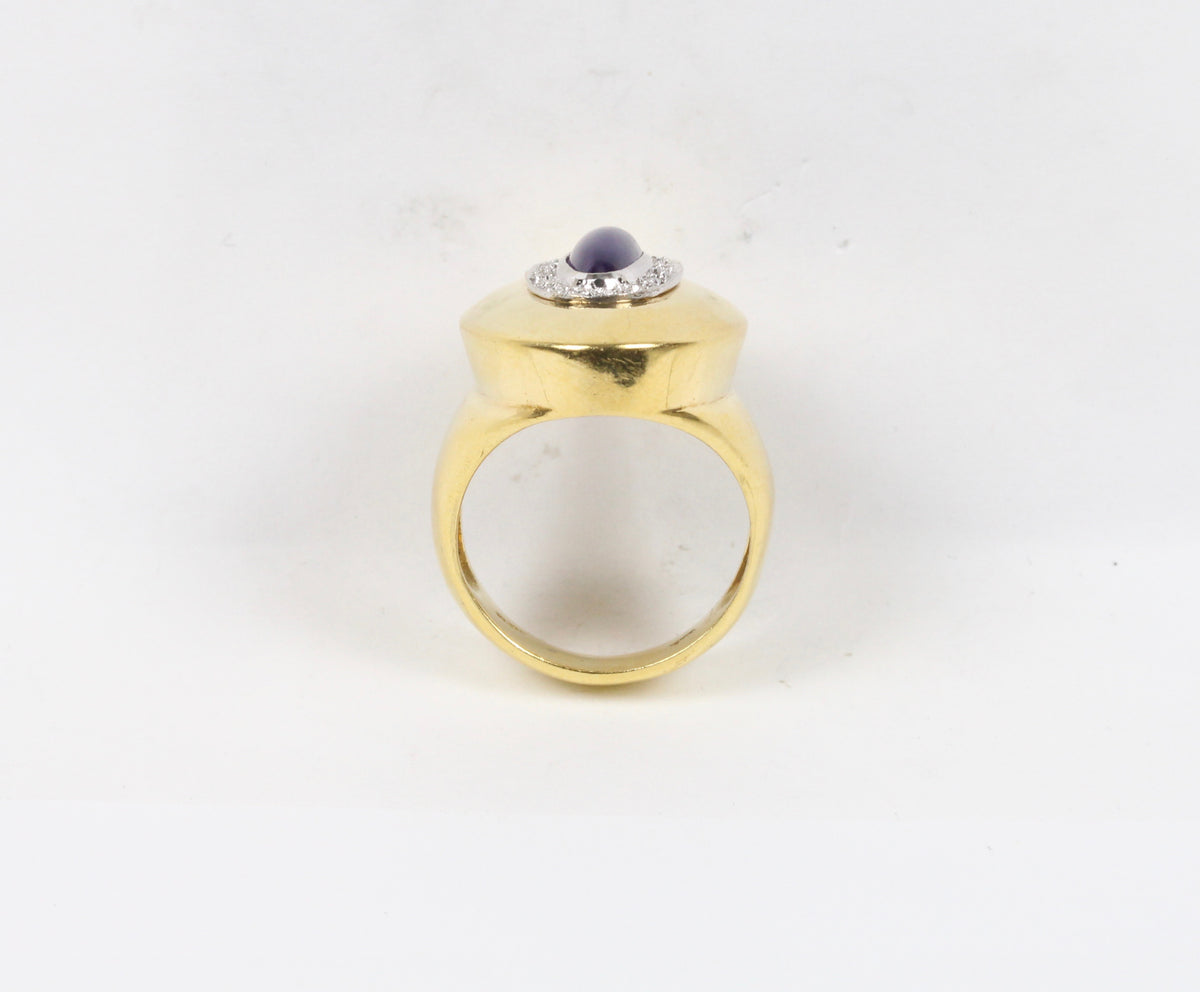 Vintage Sugilite and Diamond 18K Gold Statement Ring - alpha-omega-jewelry