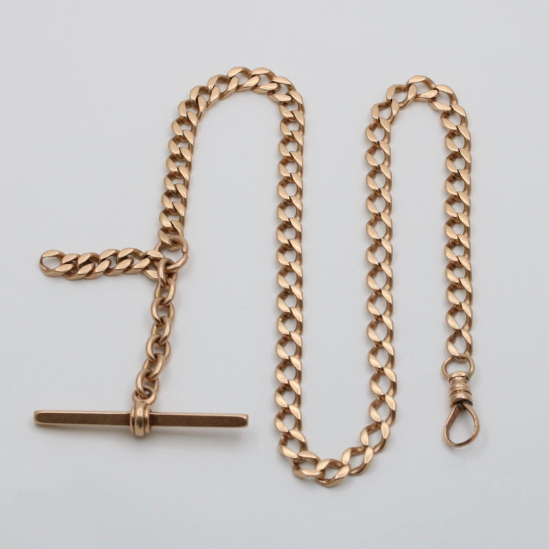 Art Deco 14K Gold Curb Link Watch Chain, 17” Long