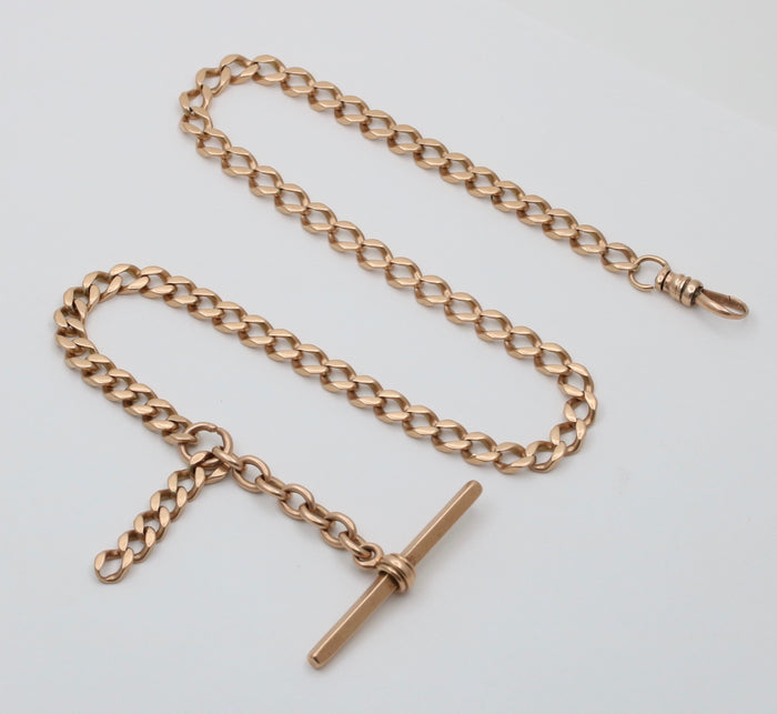 Art Deco 14K Gold Curb Link Watch Chain, 17” Long